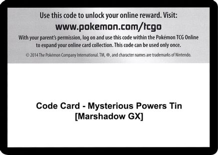 Code Card - Mysterious Powers Tin [Marshadow GX]  Burning Shadows Pokémon card