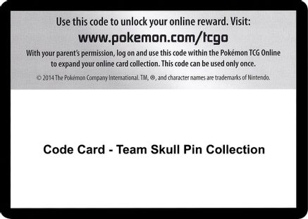 Code Card - Team Skull Pin Collection  Burning Shadows Pokémon card