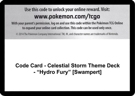 Code Card - Celestial Storm Theme Deck - "Hydro Fury" [Swampert]  Celestial Storm Pokémon card