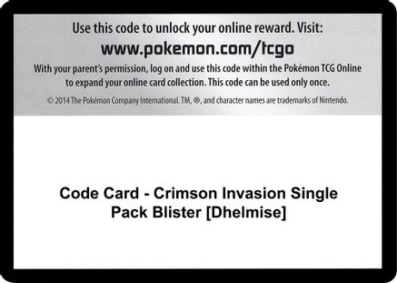Code Card - Crimson Invasion Single Pack Blister [Dhelmise]  Crimson Invasion Pokémon card