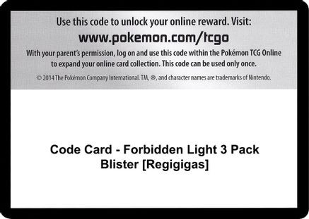 Code Card - Forbidden Light 3 Pack Blister [Regigigas]  Forbidden Light Pokémon card