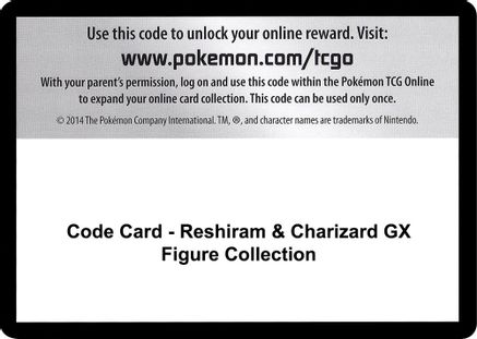 Code Card - Reshiram & Charizard GX Figure Collection  Unbroken Bonds Pokémon card
