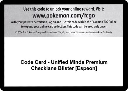 Code Card - Unified Minds Premium Checklane Blister [Espeon]  Unified Minds Pokémon card