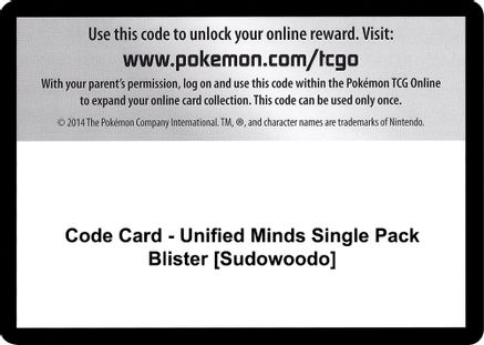 Code Card - Unified Minds Single Pack Blister [Sudowoodo]  Unified Minds Pokémon card