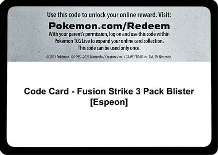 Code Card - Fusion Strike 3 Pack Blister [Espeon]  Fusion Strike Pokémon card