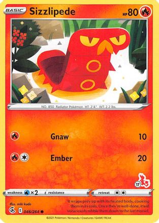 Battle Academy 2022 Sizzlipede - 046/264 (#17 Cinderace Stamped) #046