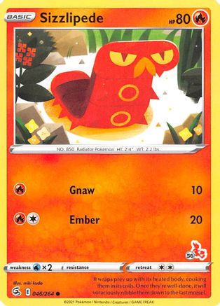 Battle Academy 2022 Sizzlipede - 046/264 (#56 Cinderace Stamped) #046