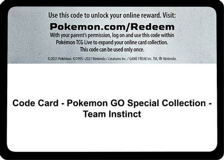 Code Card - Pokemon GO Special Collection - Team Instinct  Pokémon GO Pokémon card