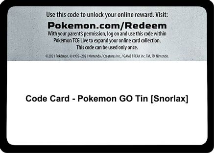 Code Card - Pokemon GO Tin [Snorlax]  Pokémon GO Pokémon card