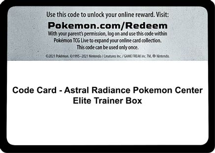 Code Card - Astral Radiance Pokemon Center Elite Trainer Box  Astral Radiance Pokémon card