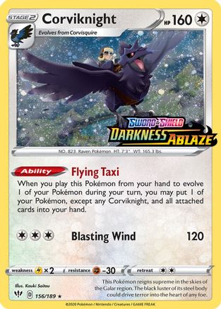 Miscellaneous Cards & Products Corviknight - 156/189 (Darkness Ablaze Stamped) #156