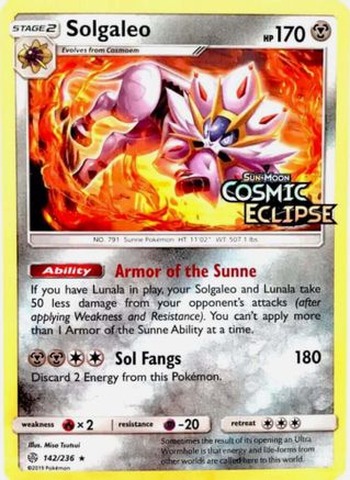 Miscellaneous Cards & Products Solgaleo - 142/236 (Cosmic Eclipse Stamped) #142