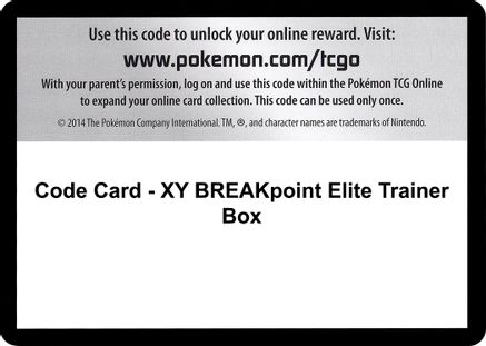 Code Card - XY BREAKpoint Elite Trainer Box  BREAKpoint Pokémon card