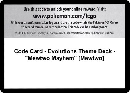 Code Card - Evolutions Theme Deck - "Mewtwo Mayhem" [Mewtwo]  Evolutions Pokémon card