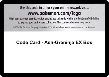 Code Card - Ash-Greninja EX Box  Fates Collide Pokémon card