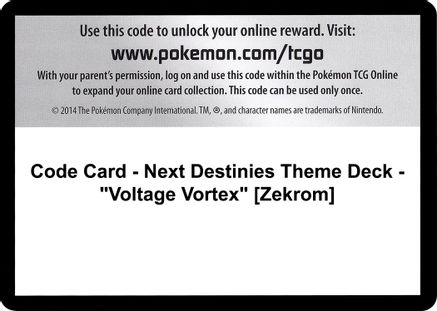 Code Card - Next Destinies Theme Deck - Voltage Vortex [Zekrom]