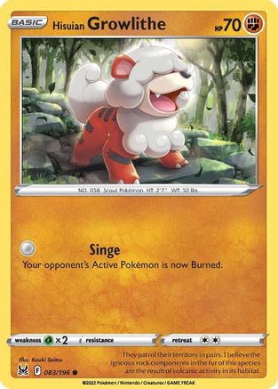 SWSH11: Lost Origin Hisuian Growlithe #083