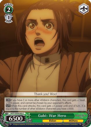 Gabi: War Hero - Attack On Titan: Final Season - Weiss Schwarz