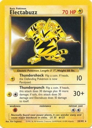 Pokémon Electabuzz 20/102 Base Set Card Unlimited (Portuguese) NM
