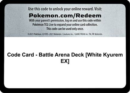 Code Card - Battle Arena Deck [White Kyurem EX]  Guardians Rising Pokémon card