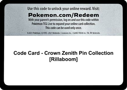 Code Card - Crown Zenith Pin Collection [Rillaboom]  Crown Zenith Pokémon card