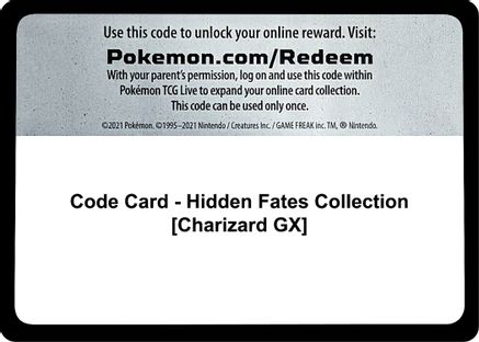 Code Card - Hidden Fates Collection [Charizard GX]  Hidden Fates Pokémon card