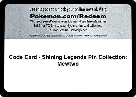 Code Card - Shining Legends Pin Collection: Mewtwo  Shining Legends Pokémon card