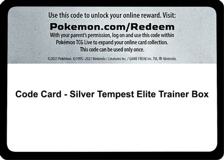 Code Card - Silver Tempest Elite Trainer Box  Silver Tempest Pokémon card