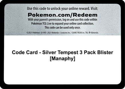 Code Card - Silver Tempest 3 Pack Blister [Manaphy]  Silver Tempest Pokémon card