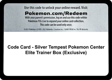 Code Card - Silver Tempest Pokemon Center Elite Trainer Box (Exclusive)  Silver Tempest Pokémon card