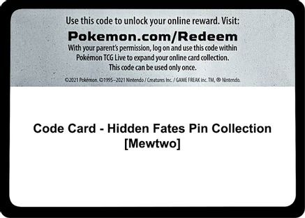 Code Card - Hidden Fates Pin Collection [Mewtwo]  Hidden Fates Pokémon card