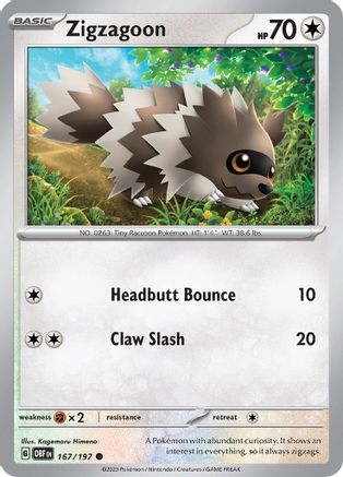 SV03: Obsidian Flames Zigzagoon #167