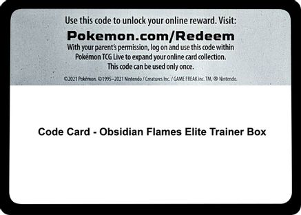 Code Card - Obsidian Flames Elite Trainer Box  Obsidian Flames Pokémon card