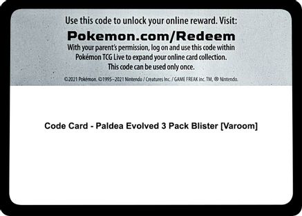 Code Card - Paldea Evolved 3 Pack Blister [Varoom]  Paldea Evolved Pokémon card