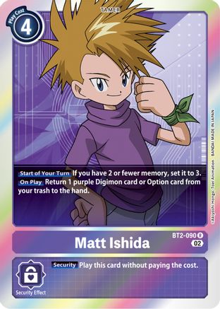 Carte Digimon Card Game 'Matt Ishida' BT1-086 Rare (R), Neuve, Pour Deck Et Collection