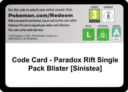 Code Card - Paradox Rift Single Pack Blister [Sinistea]  Paradox Rift Pokémon card