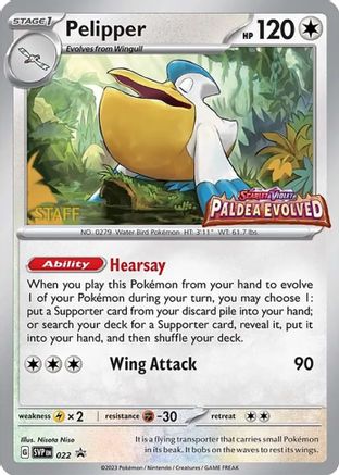 SV: Scarlet & Violet Promo Cards Pelipper - 022 (Prerelease) [Staff] #022