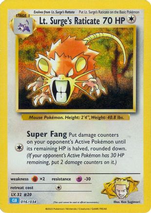 Trading Card Game Classic Lt. Surge's Raticate #016