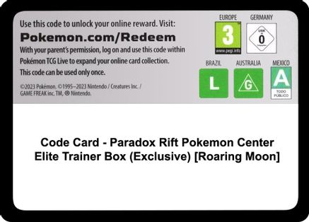 Code Card - Paradox Rift Pokemon Center Elite Trainer Box (Exclusive) [Roaring Moon]  Paradox Rift Pokémon card