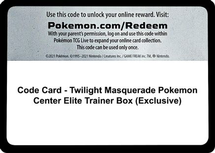 Code Card - Twilight Masquerade Pokemon Center Elite Trainer Box (Exclusive)  Twilight Masquerade Pokémon card