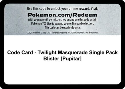 Code Card - Twilight Masquerade Single Pack Blister [Pupitar]  Twilight Masquerade Pokémon card