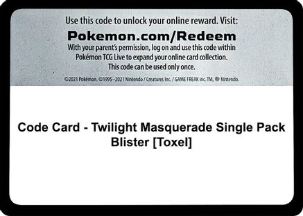 Code Card - Twilight Masquerade Single Pack Blister [Toxel]  Twilight Masquerade Pokémon card