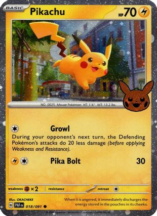Pikachu - 018/091 (Cosmos Holo) 18 Trick or Trade BOOster Bundle 2024 Pokémon card