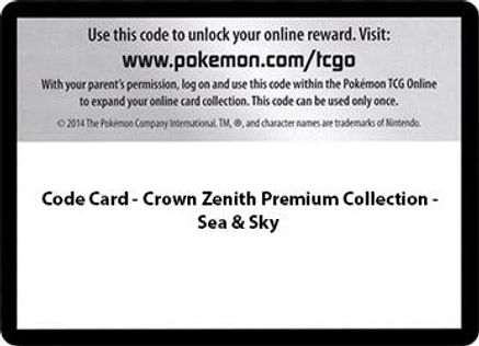 Code Card - Sea & Sky Premium Collection  Crown Zenith Pokémon card