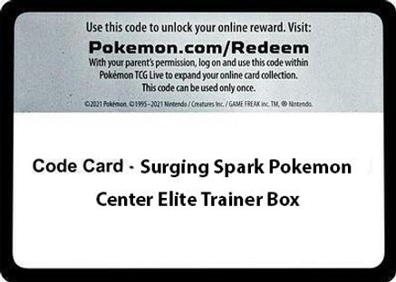 Code Card - Surging Sparks Pokemon Center Elite Trainer Box  Surging Sparks Pokémon card