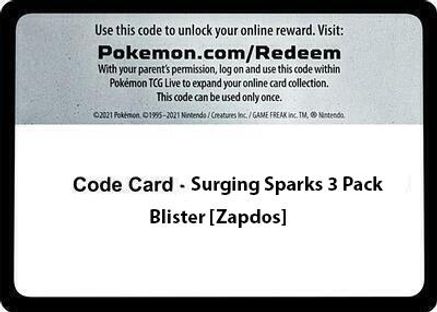 Code Card - Surging Sparks 3 Pack Blister [Zapdos]  Surging Sparks Pokémon card