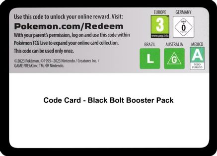 Code Card - Black Bolt Booster Pack  Black Bolt Pokémon card