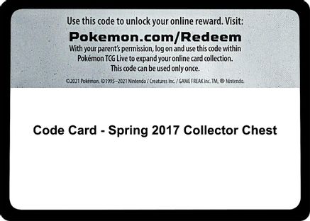 Code Card - Spring 2017 Collector Chest  Sun & Moon Pokémon card