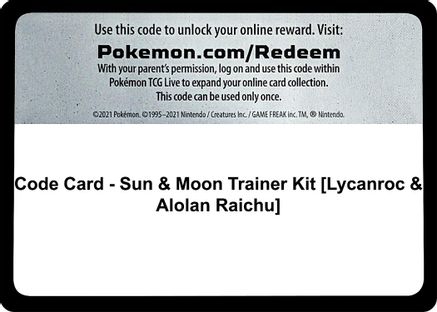 Code Card - Sun & Moon Trainer Kit [Lycanroc & Alolan Raichu]  SM trainer Kit (Lycanroc) Pokémon card