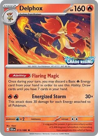 Miscellaneous Cards & Products Delphox - 013/086 (Chaos Rising Stamped) #013
